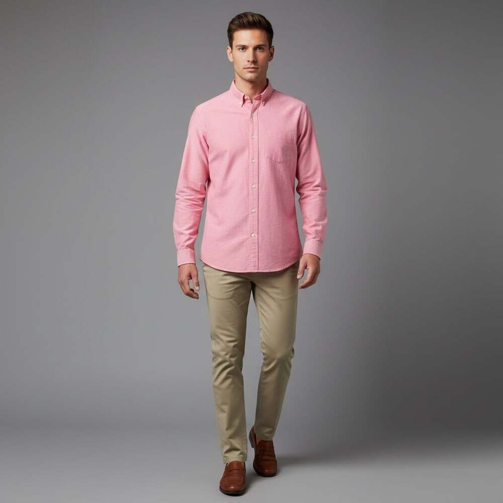 Hawker Rye Men Stretch Oxford Shirt Medium Tall Salmon Coral Pink Button Down